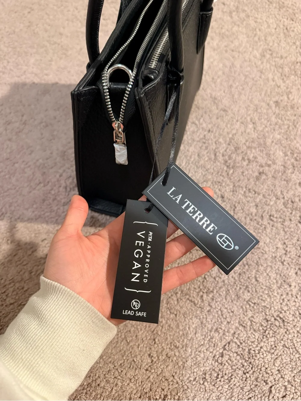 Black Structured Tote Handbag with Top Handles